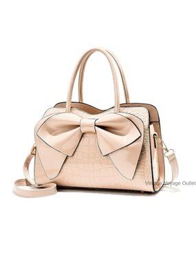 Crocodile Embossed Tote Bag, Bow Design Top Handle, Zipper Closure, Evening